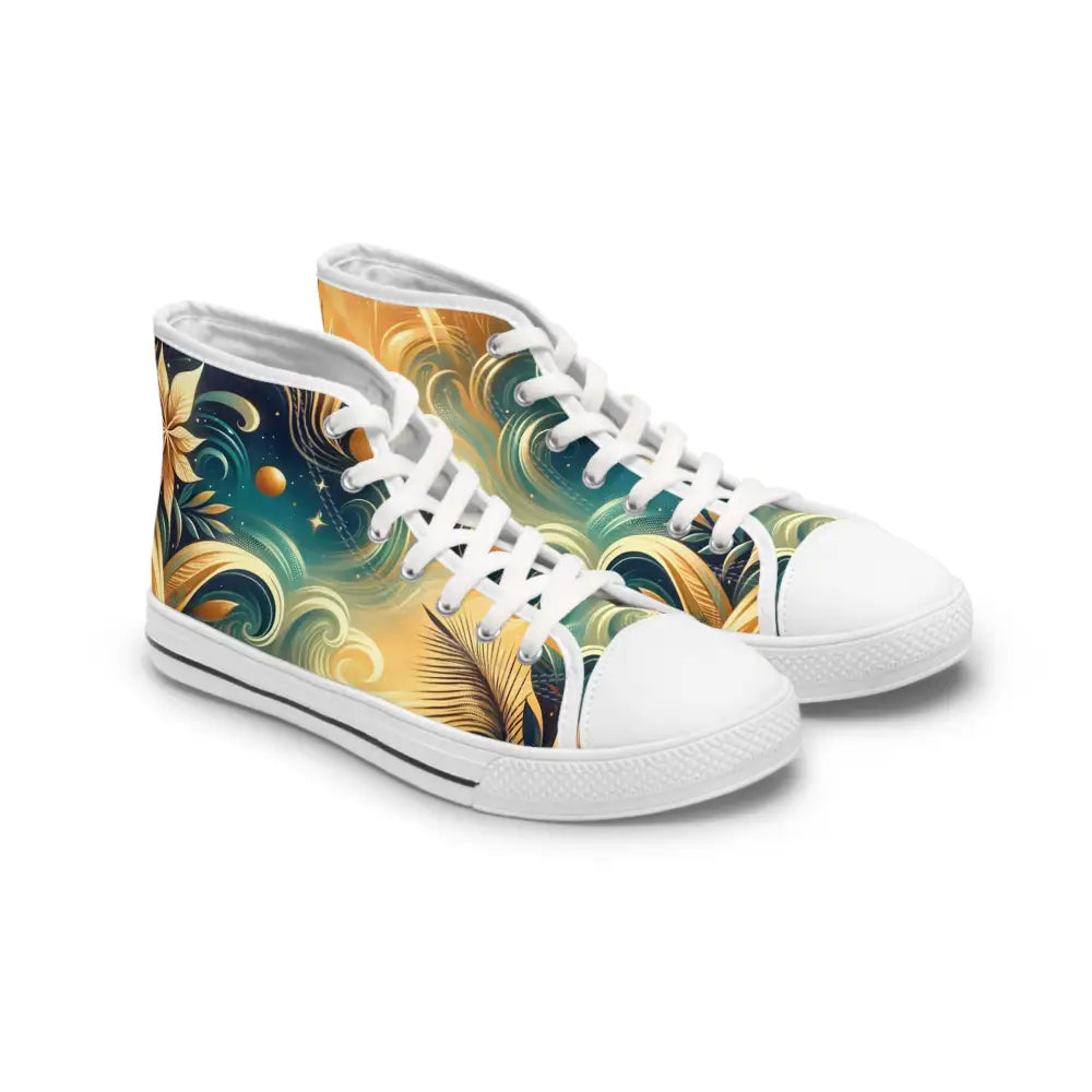 Floral-patterned high-top sneakers from PixiOnyx Footwear Flux Women’s High Top Sneakers Nebula Bloom Cascade