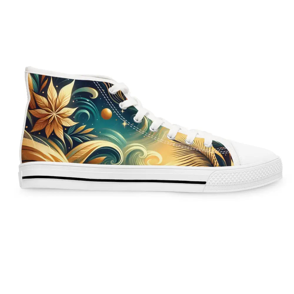 Floral-patterned high-top sneaker from Women’s High Top Sneakers Nebula Bloom Cascade by PixiOnyx Footwear Flux