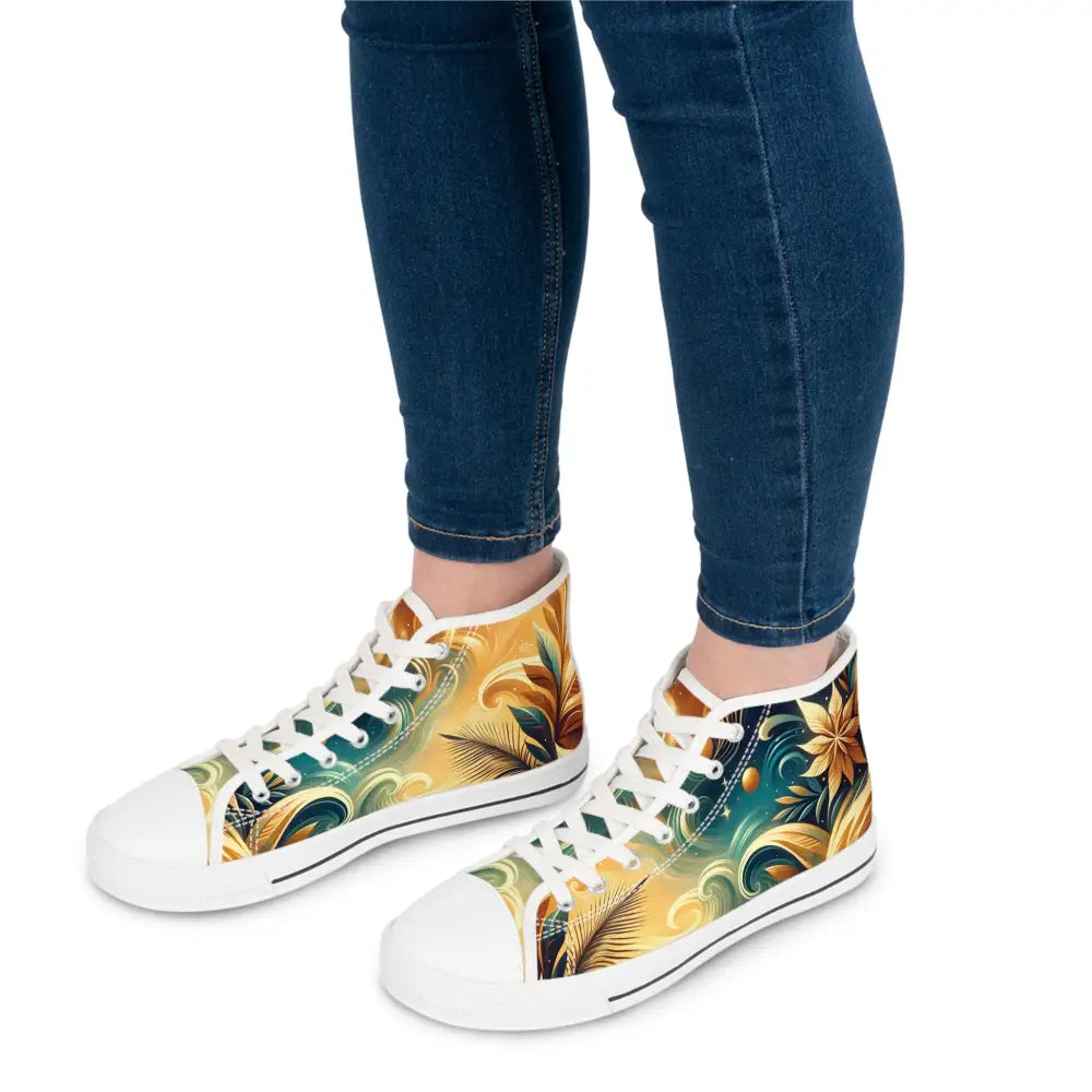 Floral patterned high-top sneakers from Nebula Bloom Cascade by PixiOnyx Footwear Flux