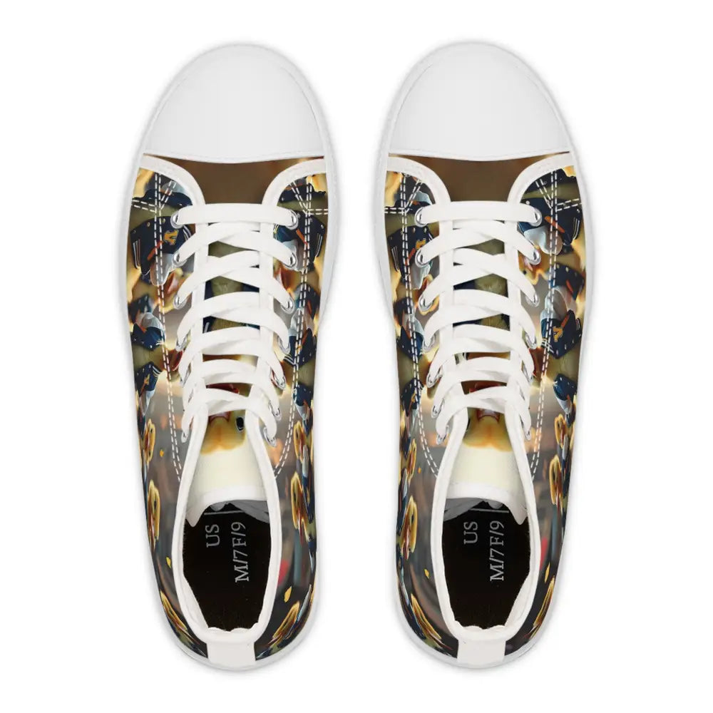 Pair of patterned high-top sneakers from PixiOnyx Street Surreal Footwear Varsity Duck Squad
