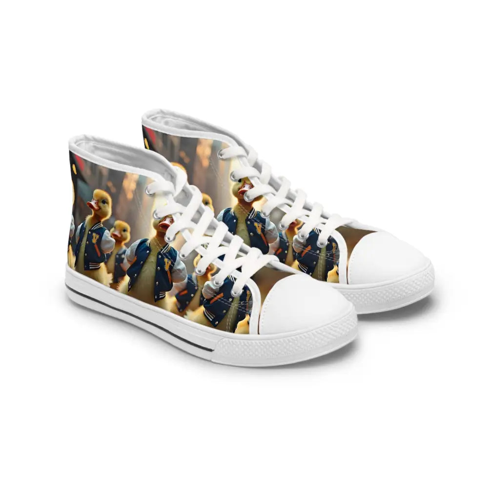 Duck-themed high-top sneakers from PixiOnyx Street Surreal Footwear Women’s Varsity Duck Squad