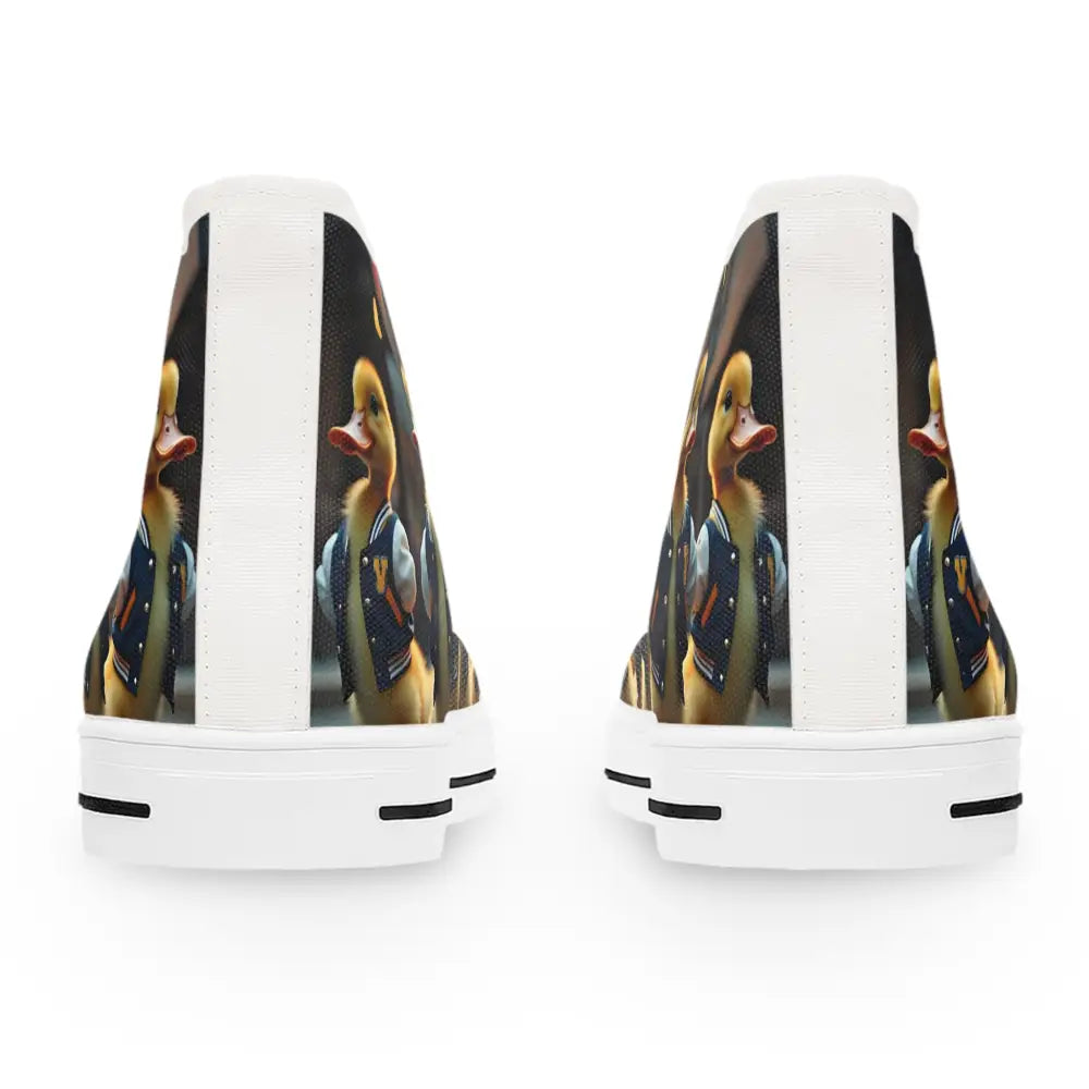 Women’s high-top sneakers with duck-themed design from PixiOnyx Street Surreal Footwear
