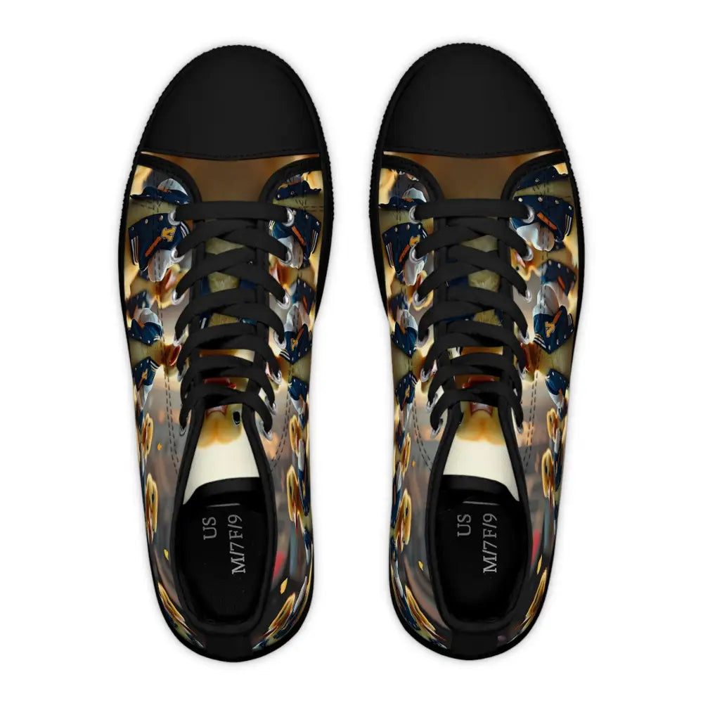 Pair of patterned high-top sneakers from PixiOnyx Street Surreal Footwear Varsity Duck Squad