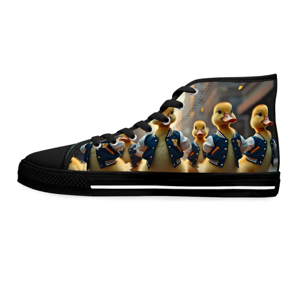 High-top sneaker with duckling print from Women’s High Top Sneakers Varsity Duck Squad PixiOnyx Street Surreal Footwear