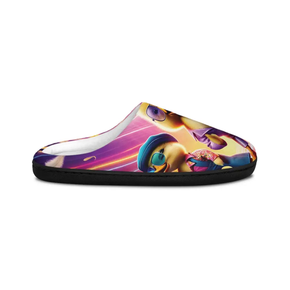 Colorful cartoon-themed slipper featuring Disco Ducklings design for women’s indoor comfort