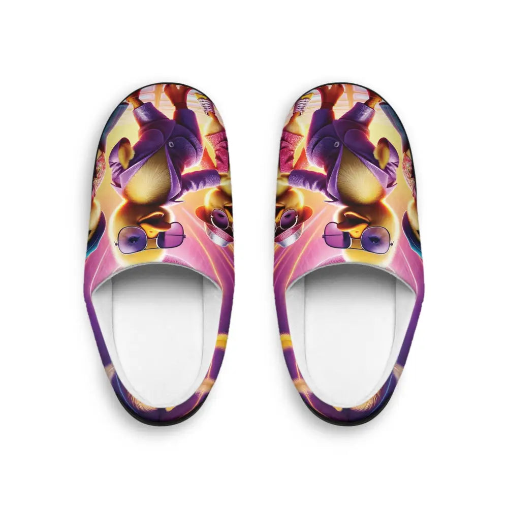 Women’s Indoor Slippers Disco Ducklings vibrant cartoon comfort novelty slippers