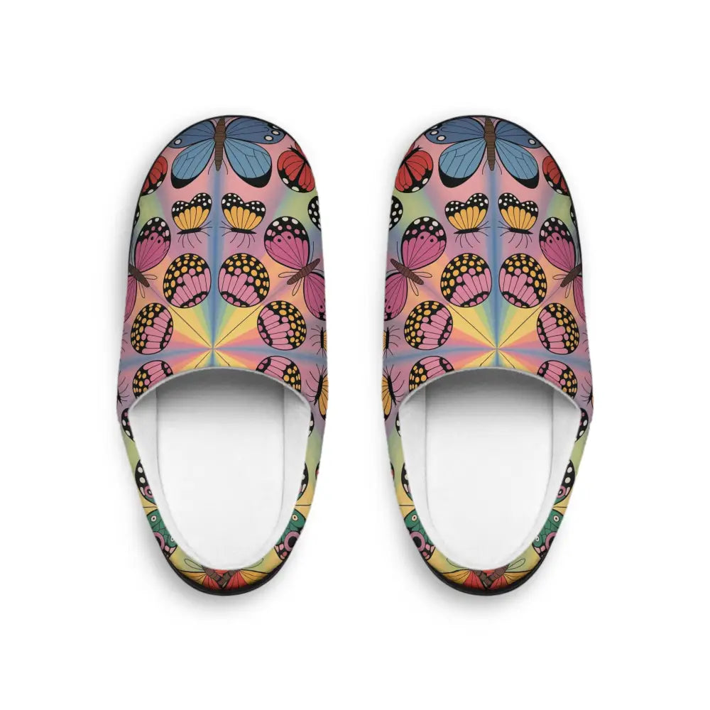 Women’s Indoor Slippers with Vivid Butterfly Symmetries - Kaleidoscope Flight Design
