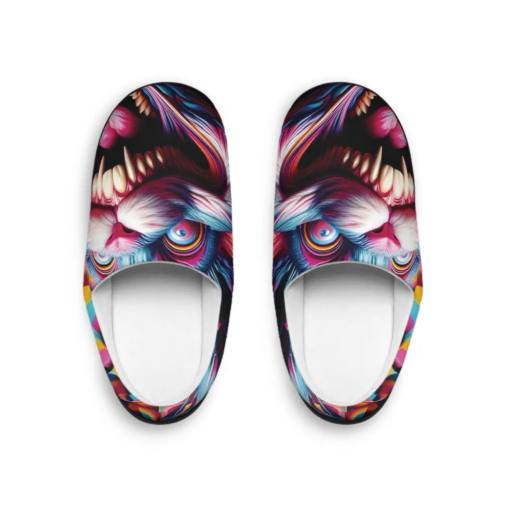 Women’s indoor slippers with monster-themed design from PixiOnyx Pixel Panic collection