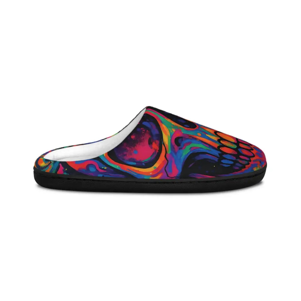 Colorful skull slipper from Women’s Indoor Slippers Psychedelic Skull Neon Skeleton Art by PixiOnyx