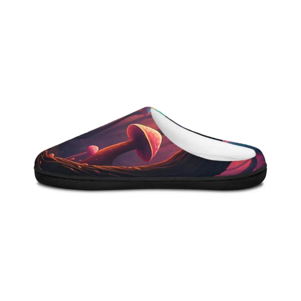 Women’s mushroom-themed indoor slippers from PixiOnyx Surreal Stepwear called Shroom Bloom