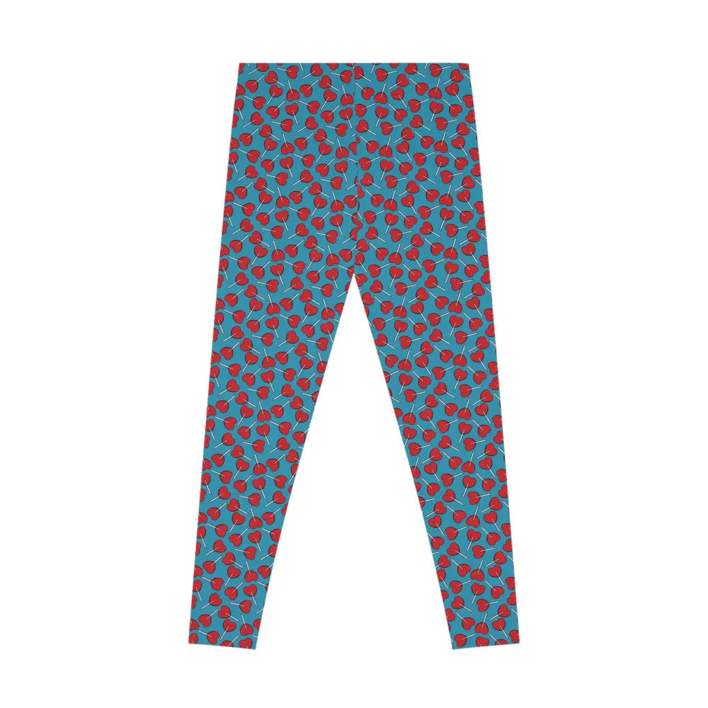 Blue leggings with red rose pattern from Womens Leggings Lick Me Later PixiOnyx Playwear