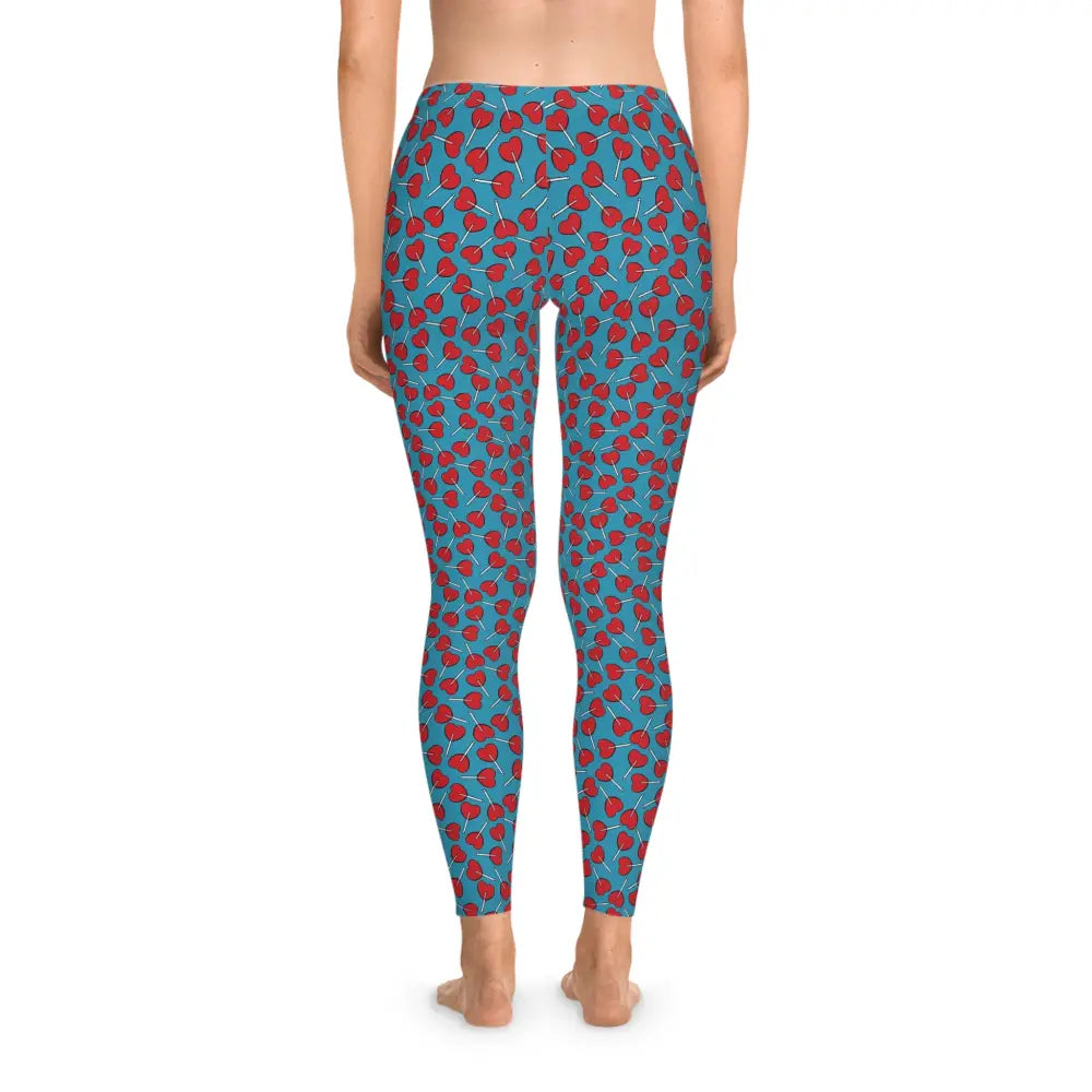 Blue leggings with red lollipop pattern from Women’s Leggings Lick Me Later PixiOnyx Playwear