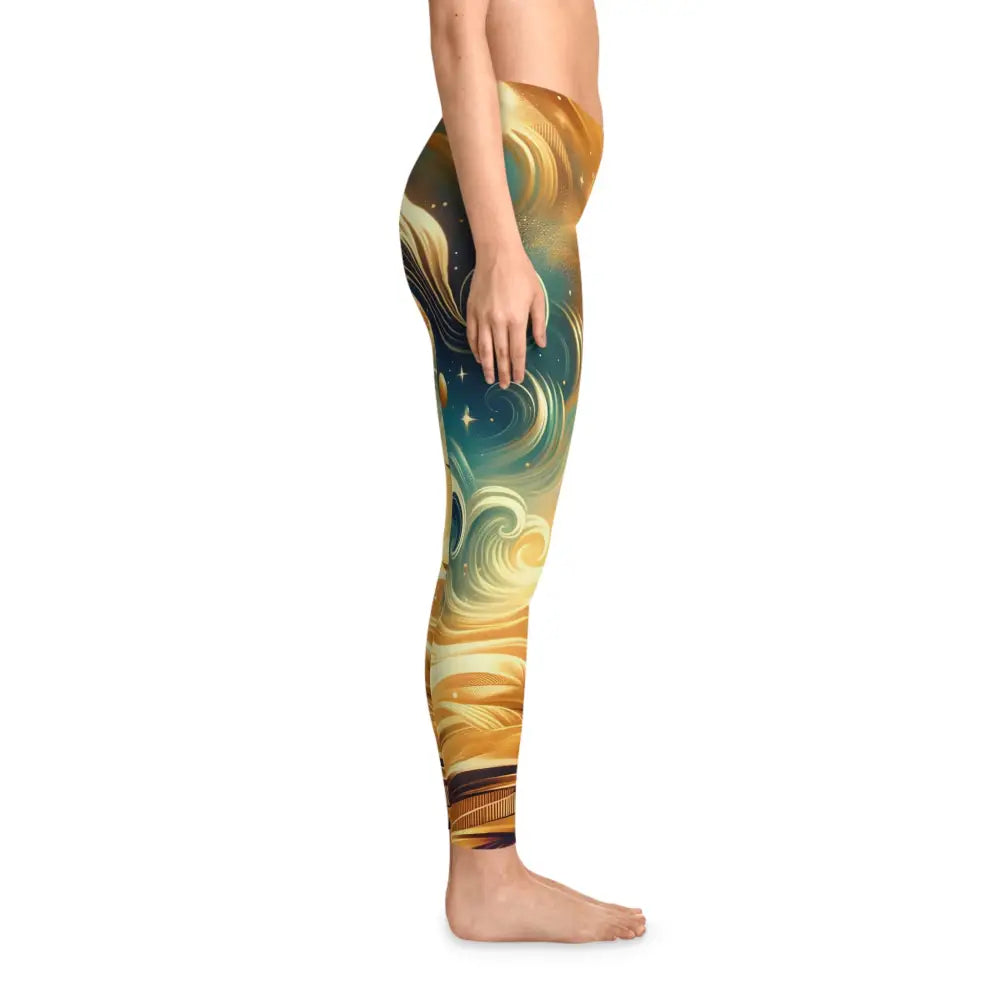 Artistic leggings with celestial and swirling nebula design for cosmic flow activewear