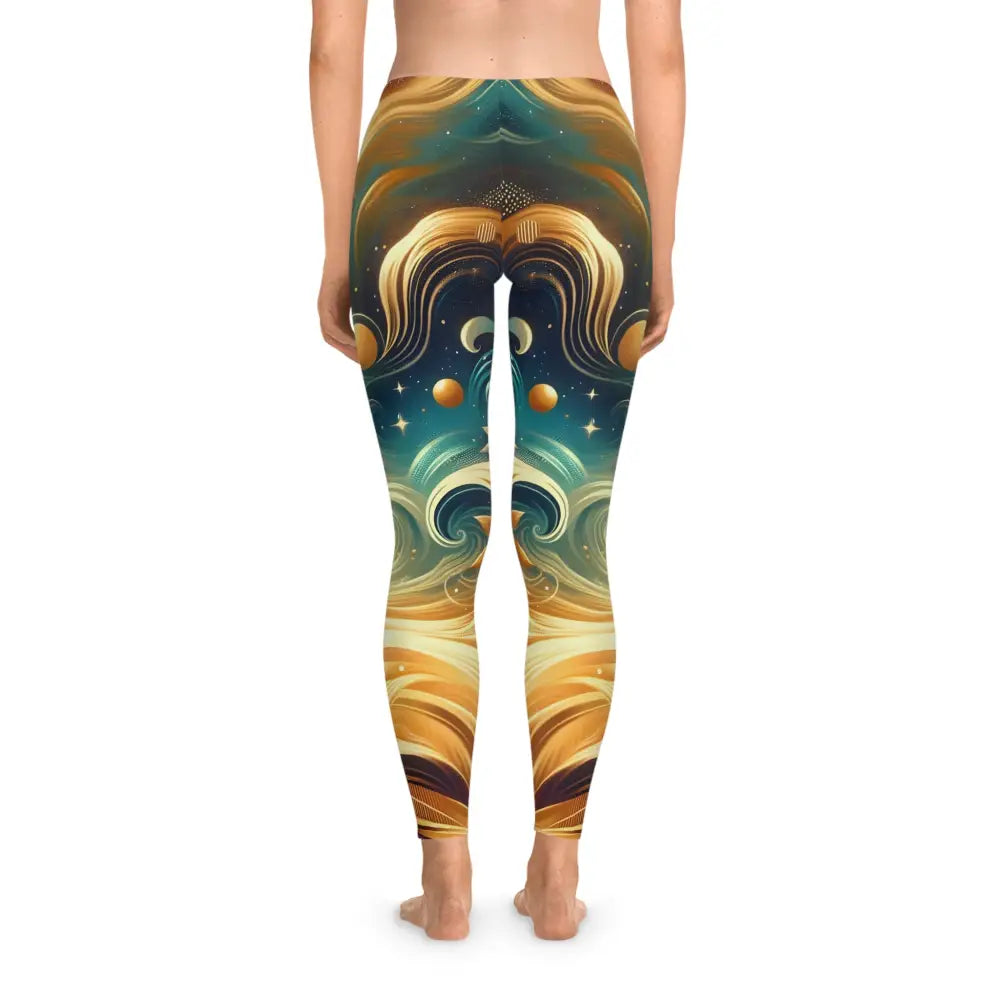 Artistic celestial design leggings from PixiOnyx Cosmic Flow Activewear for women