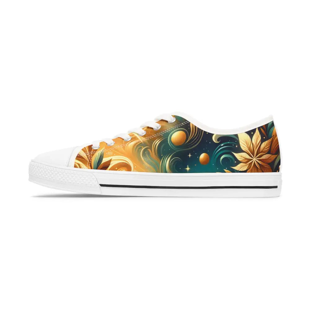 Artistic floral-themed Women’s Low Top Sneakers Nebula Bloom Cascade by PixiOnyx