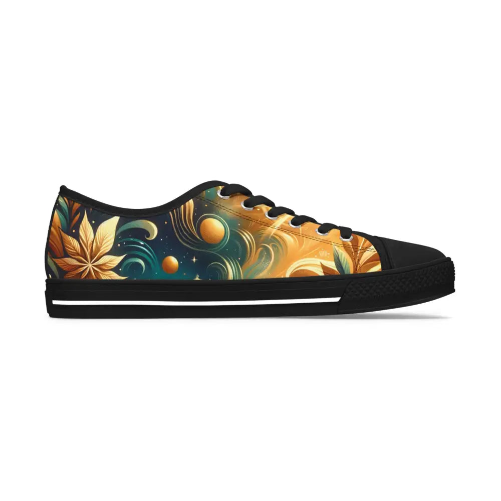 Floral and celestial patterned Women’s Low Top Sneakers Nebula Bloom Cascade by PixiOnyx