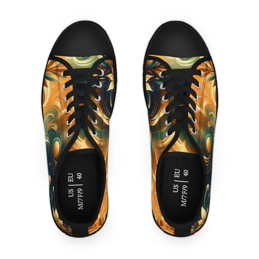 Pair of patterned low-top sneakers from Women’s Low Top Sneakers Nebula Bloom Cascade by PixiOnyx