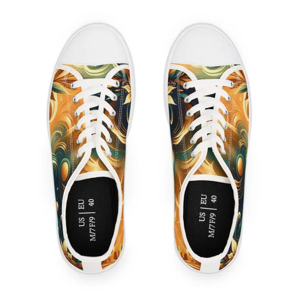 Patterned Canvas Sneakers for Women, Low Top Nebula Bloom Cascade Vibrant Art Shoes