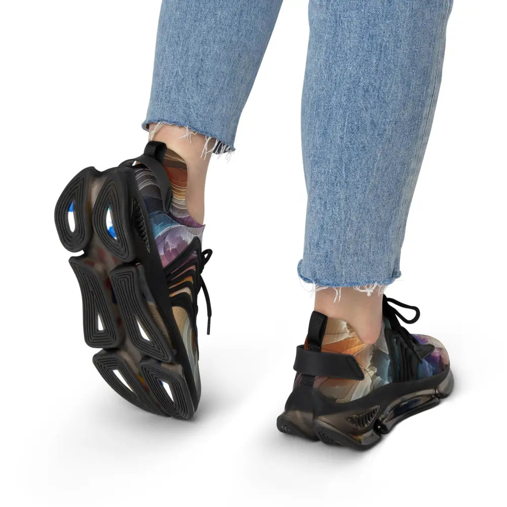 Black athletic shoes with colorful uppers from Womens Mesh Sneakers Celestial Layer Flux PixiOnyx Artwear