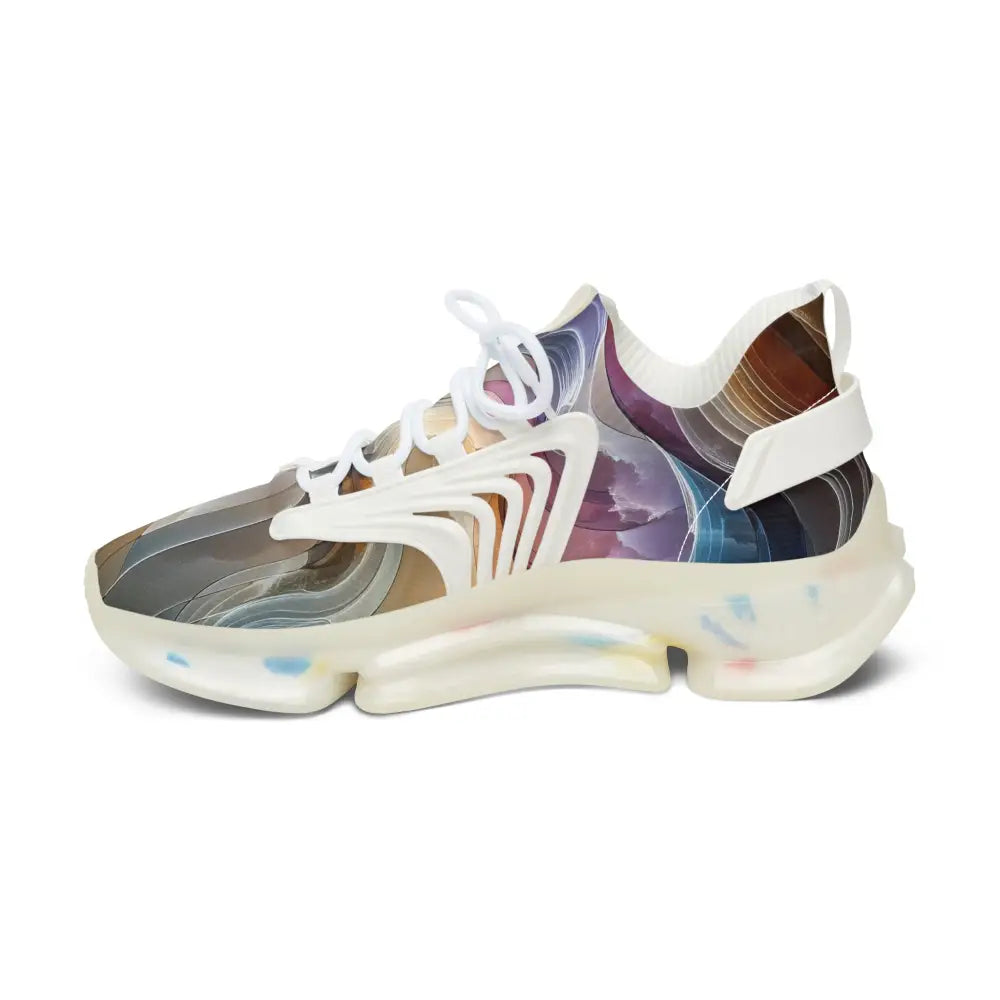 Colorful athletic shoe with white accents from Women’s Mesh Sneakers Celestial Layer Flux PiXiOnyx Artwear
