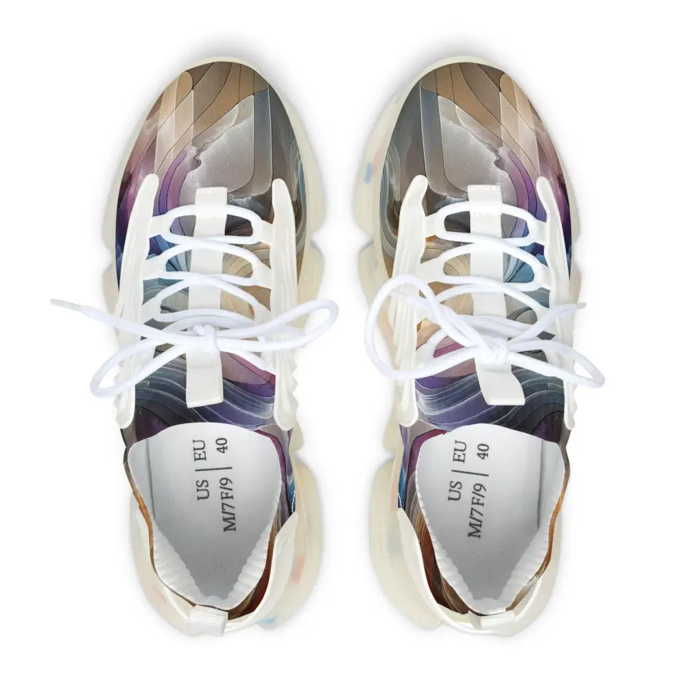 Colorful patterned women’s mesh sneakers from Celestial Layer Flux collection by PixiOnyx Artwear