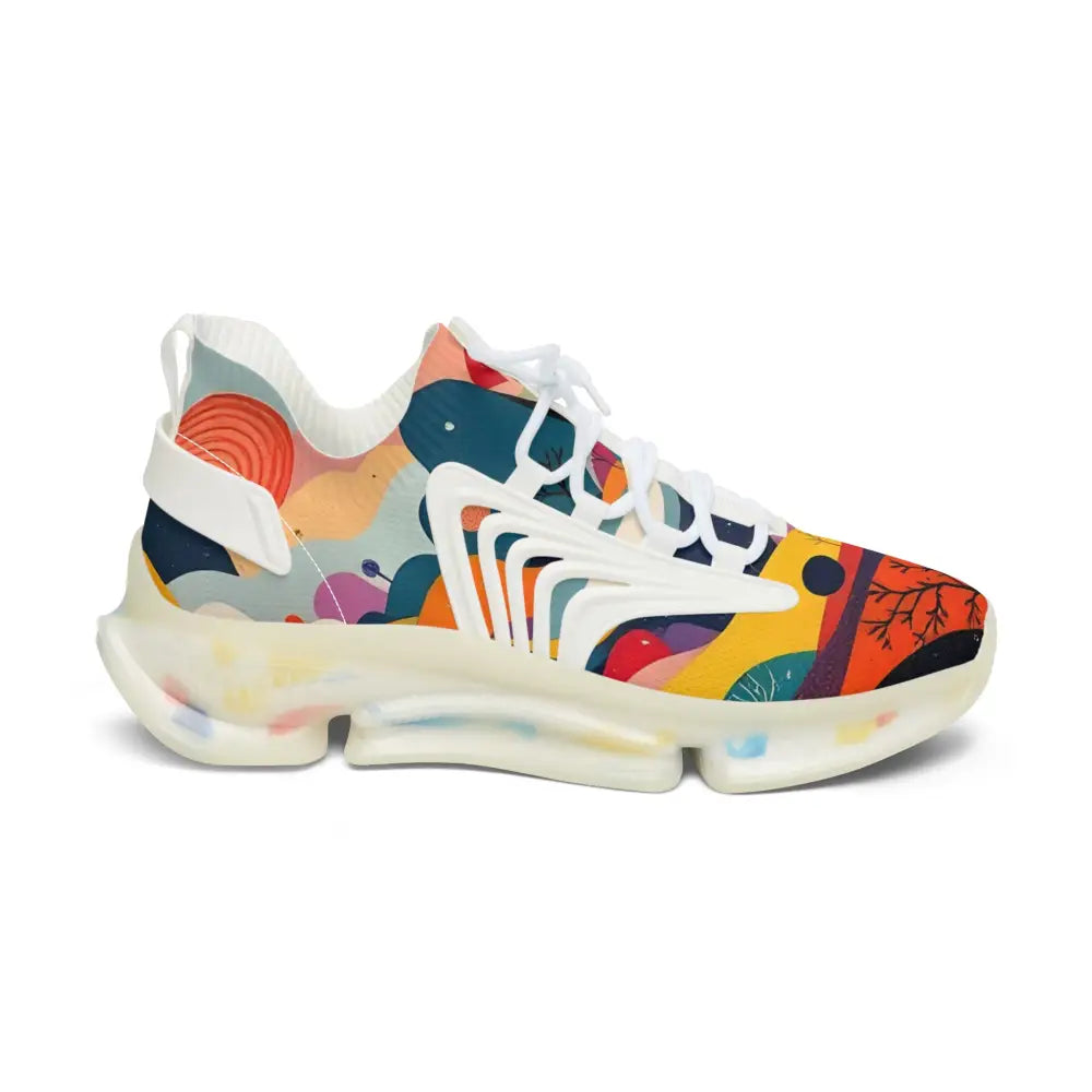 Colorful abstract-patterned women’s Mesh Sneakers Flowstate Mirage by PixiOnyx Psychedelic Motionwear