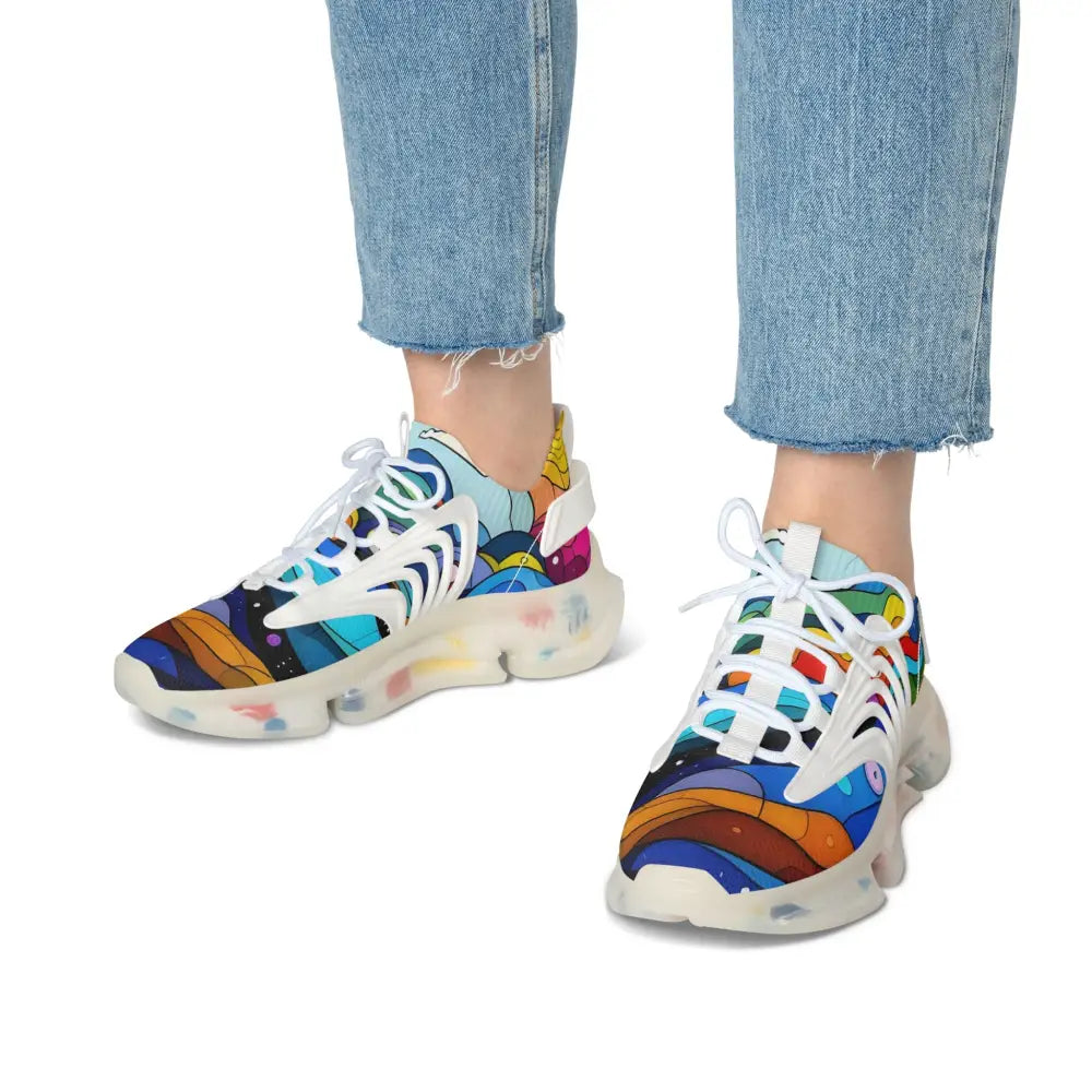 Colorful patterned sneakers from Women’s Mesh Sneakers layered Spectrum PixiOnyx Kinetic Pulsewear