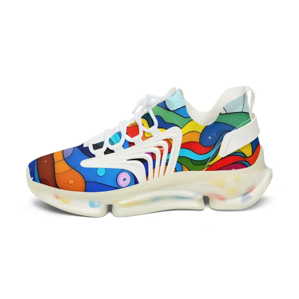 Colorful patterned athletic shoe from Women’s Mesh Sneakers Layered Spectrum PixiOnyx Kinetic Pulsewear