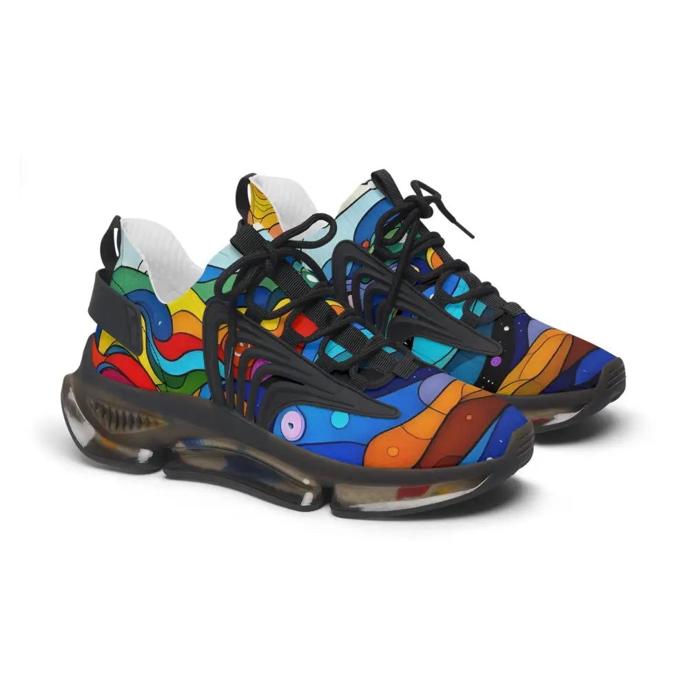 Colorful abstract-patterned women’s mesh sneakers from PixiOnyx Kinetic Pulsewear