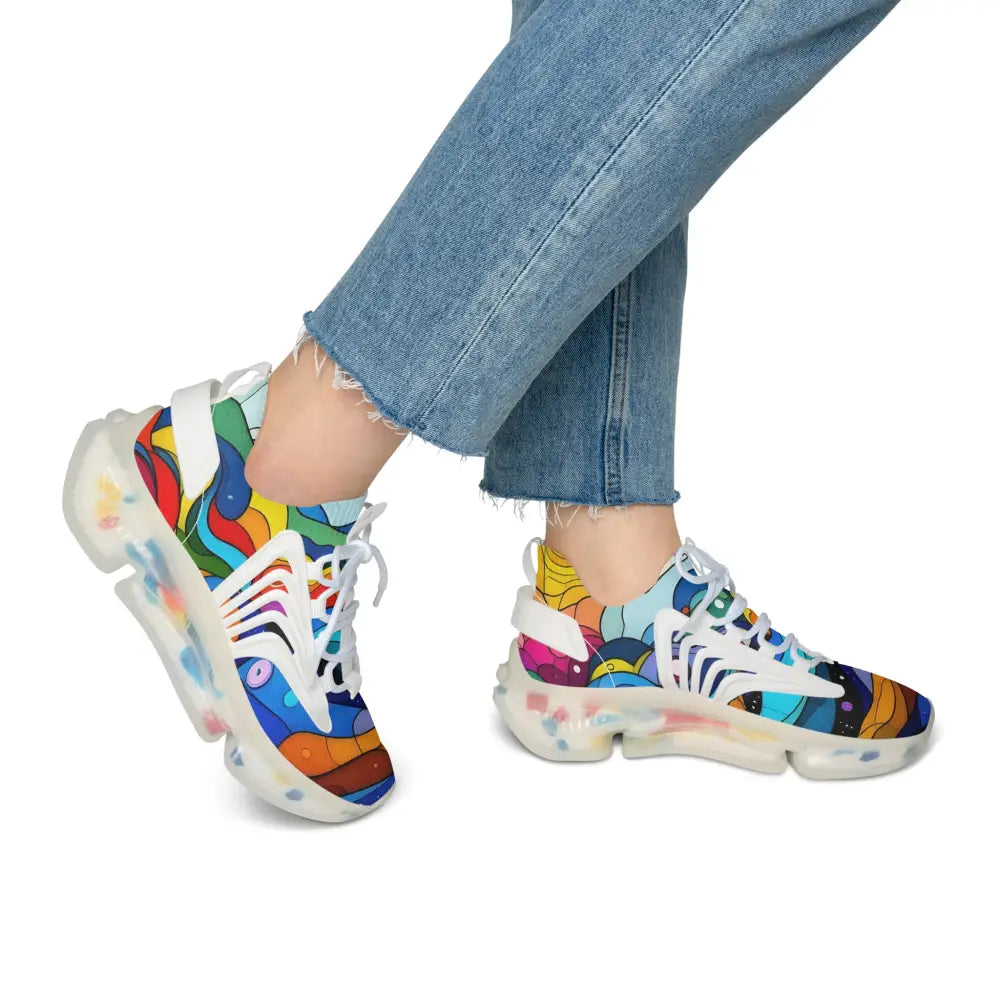 Colorful patterned women’s Mesh Sneakers layered Spectrum PixiOnyx Kinetic Pulsewear