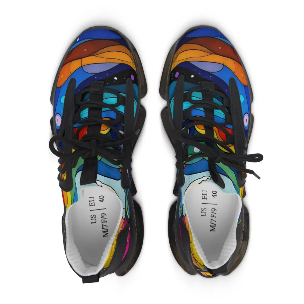 Colorful patterned mesh women’s sneakers with layered spectrum design from PixiOnyx Kinetic Pulsewear