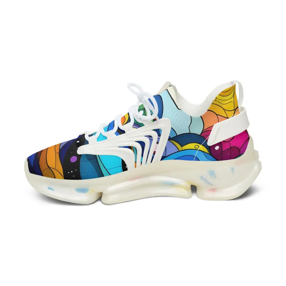 Colorful patterned athletic shoe from Women’s Mesh Sneakers Layered Spectrum PixiOnyx Kinetic Pulsewear
