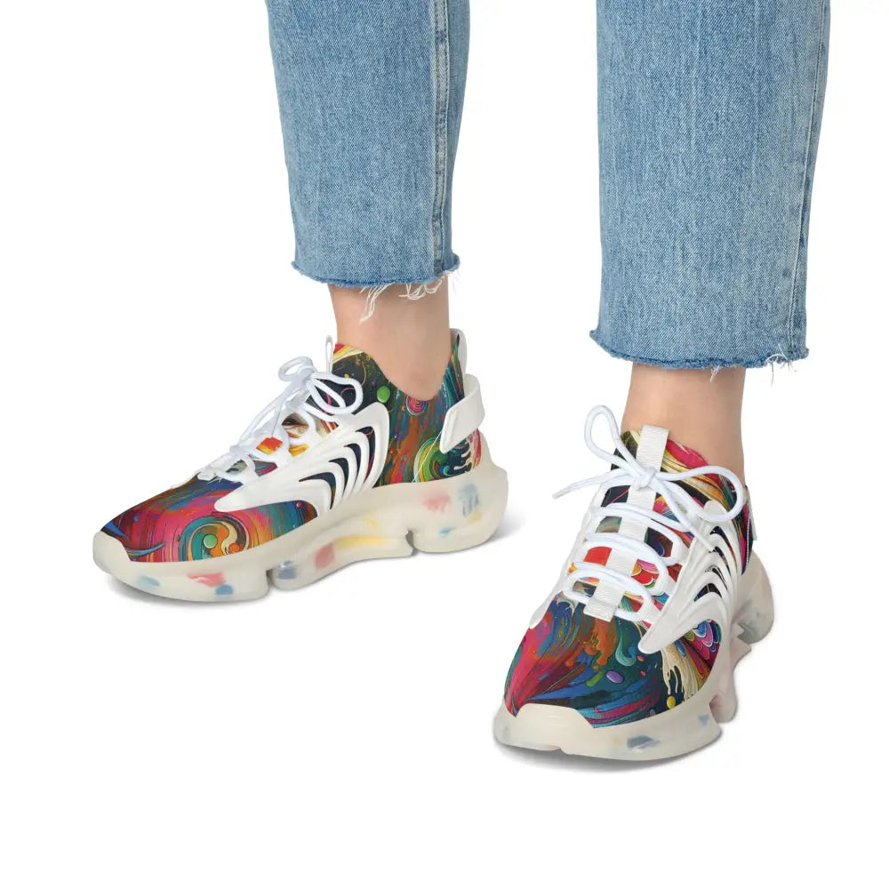 Colorful patterned sneakers from PixiOnyx Rainbow Koi Spiral Women’s Mesh Sneakers