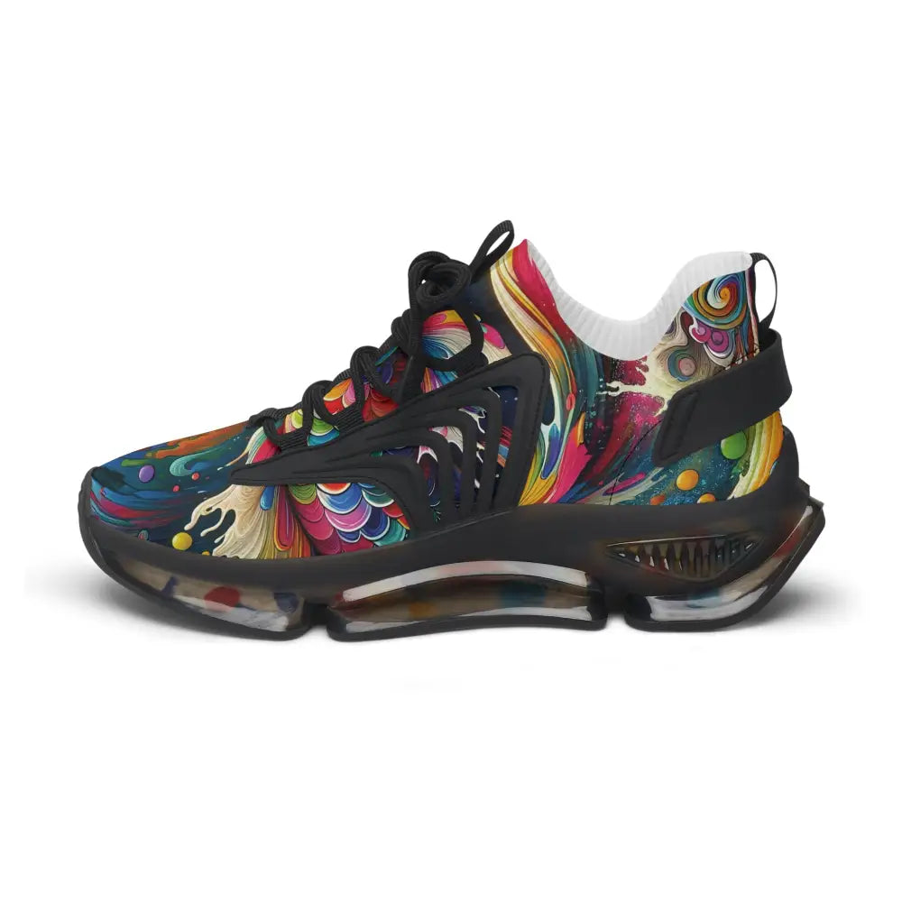 Colorful patterned athletic shoe from Women’s Mesh Sneakers Rainbow Koi Spiral PixiOnyx
