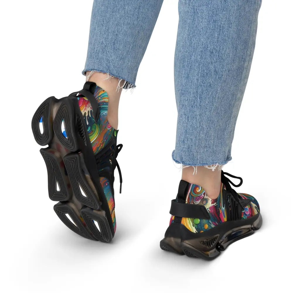 Colorful athletic shoes from PixiOnyx Rainbow Koi Spiral women’s mesh sneakers