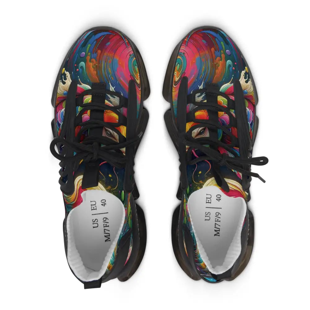 Colorful abstract-patterned Women’s Mesh Sneakers Rainbow Koi Spiral PixiOnyx Psychedelic Footwear