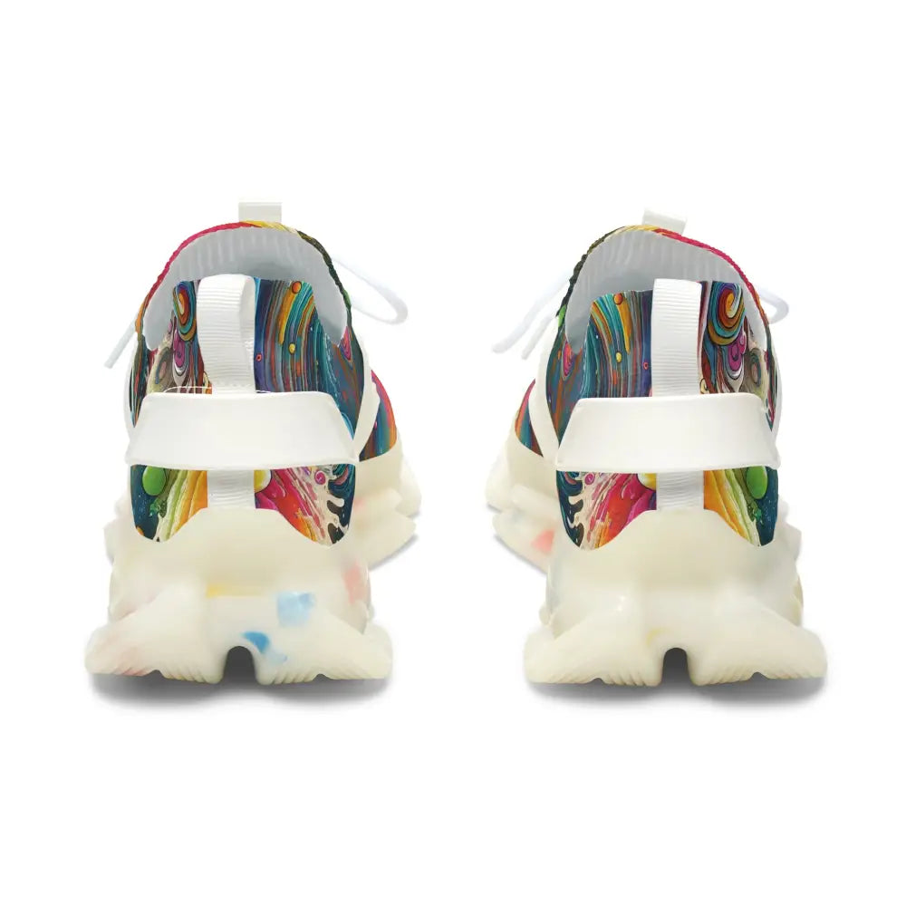Colorful patterned running shoes from PixiOnyx Rainbow Koi Spiral collection