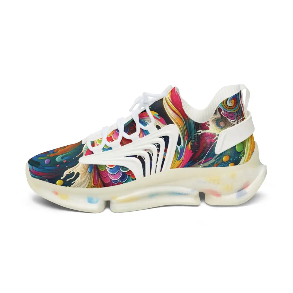 Colorful patterned athletic shoe from Women’s Mesh Sneakers Rainbow Koi Spiral PixiOnyx