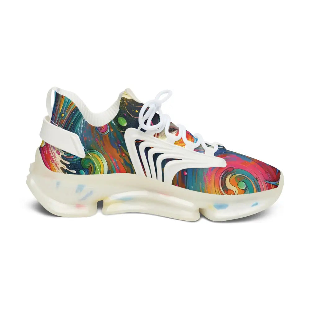 Colorful patterned athletic shoe from Women’s Mesh Sneakers Rainbow Koi Spiral collection