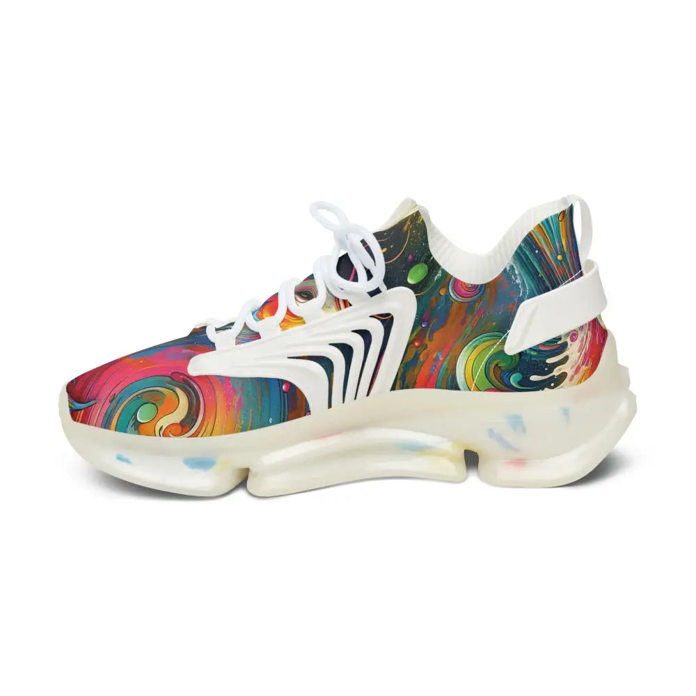 Colorful patterned athletic shoe from Women’s Mesh Sneakers Rainbow Koi Spiral PixiOnyx