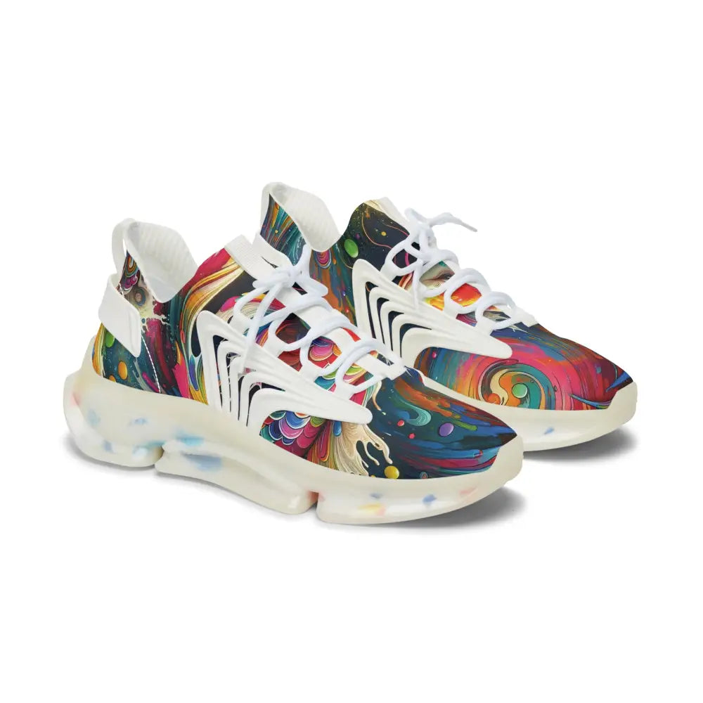 Colorful patterned athletic shoes from Women’s Mesh Sneakers Rainbow Koi Spiral collection