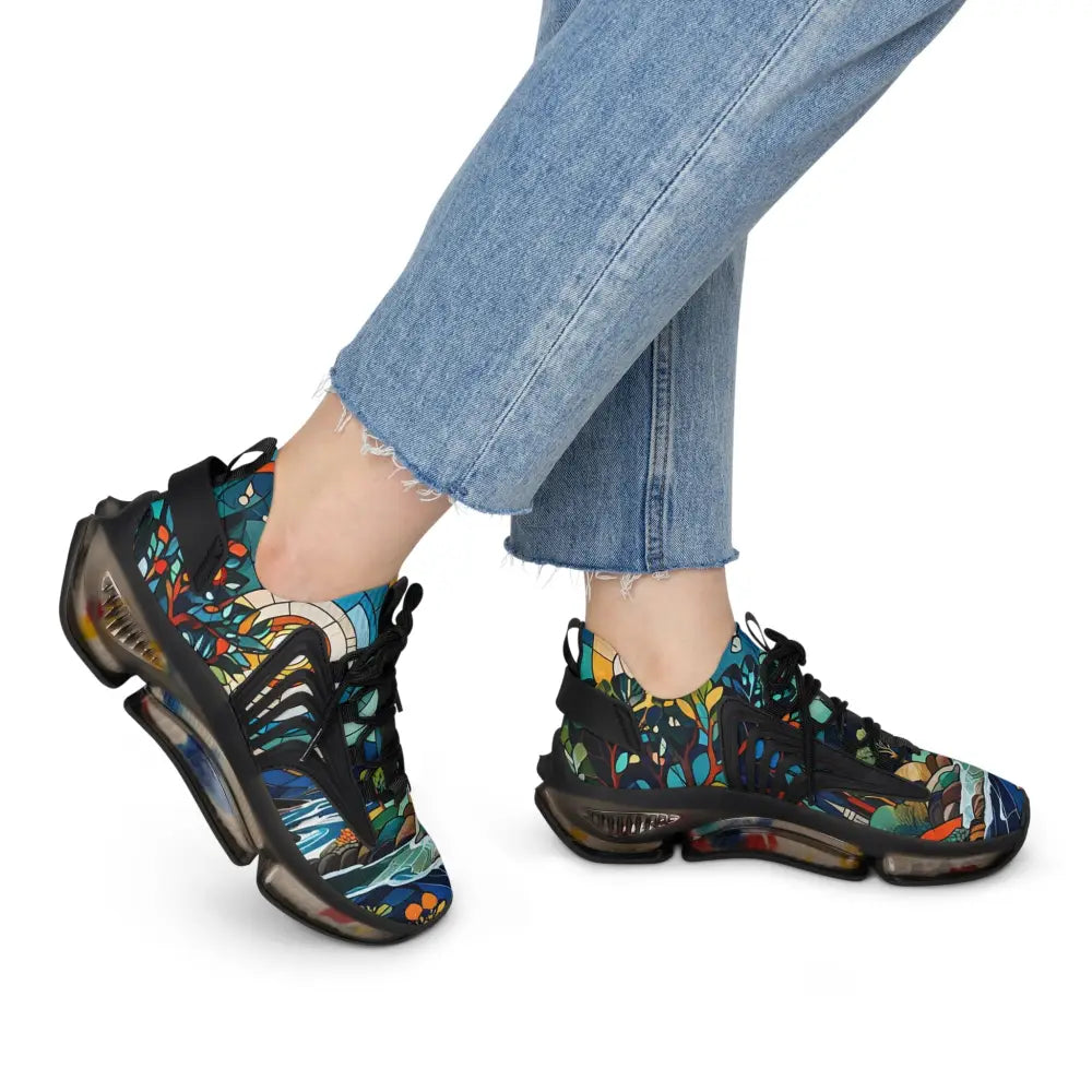 Patterned athletic shoes for women in PixiOnyx Chromatic Streetwear’s Stained Horizon collection
