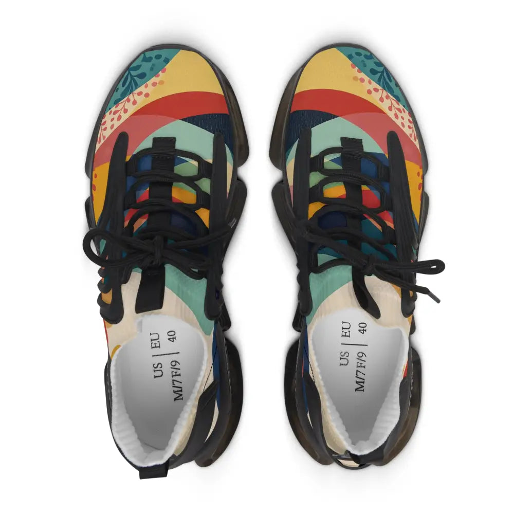 Colorful patterned athletic shoes in Women’s Mesh Sneakers Sunset Grove by PixiOnyx