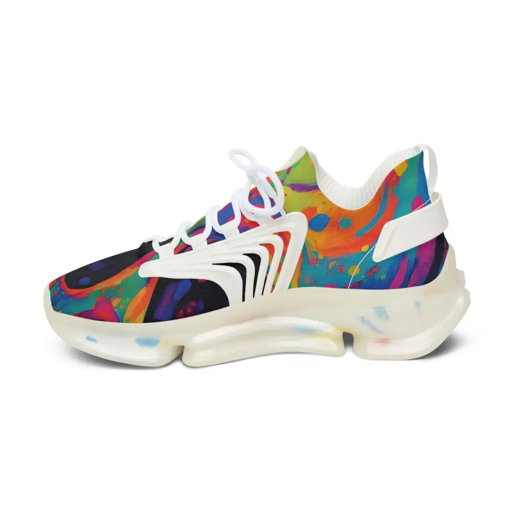 Colorful patterned athletic shoe from Women’s Mesh Sneakers Voidspiral Mirage by PixiOnyx Psywave Footwear
