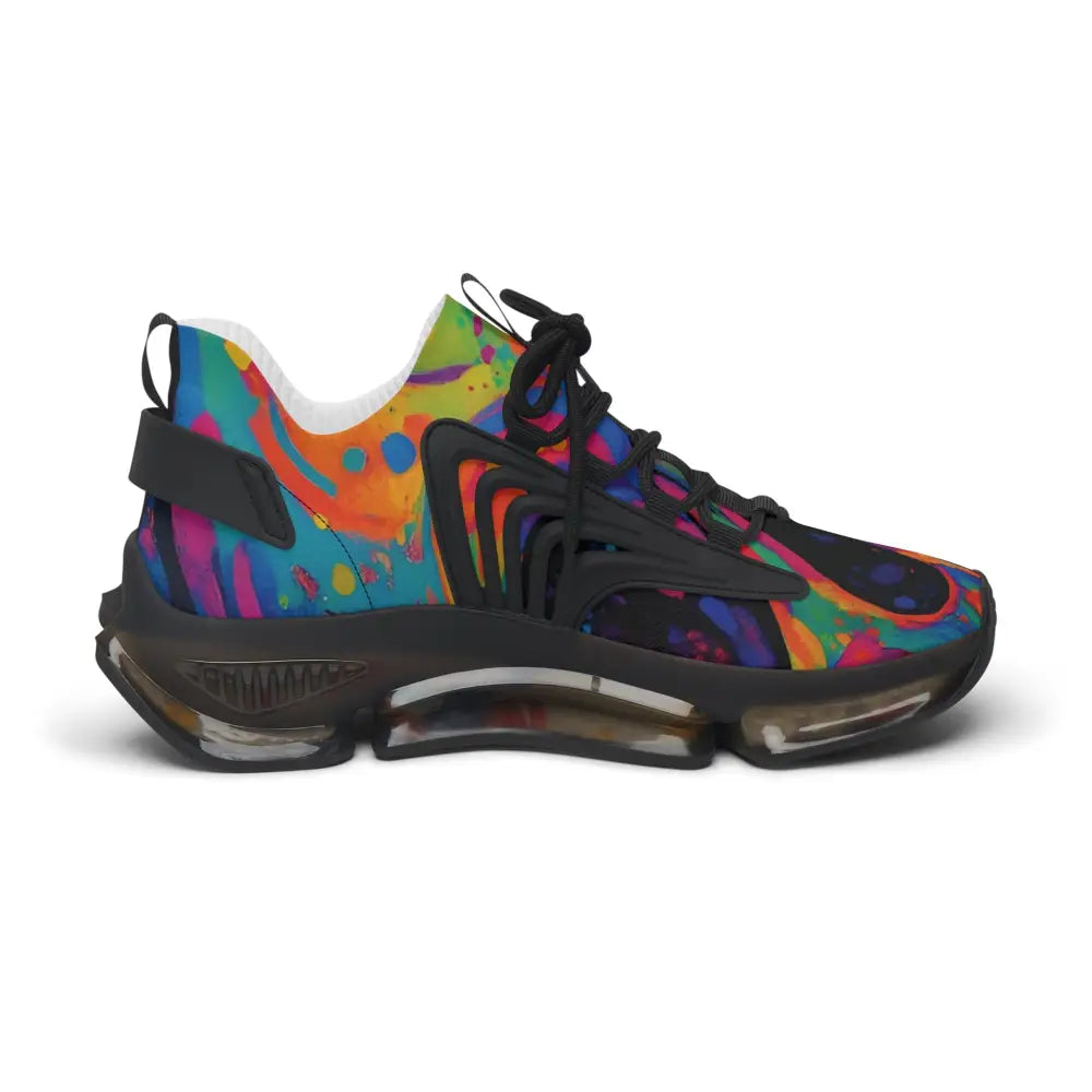 Colorful athletic shoe with black accents from Women’s Mesh Sneakers Voidspiral Mirage by PixiOnyx Psywave Footwear