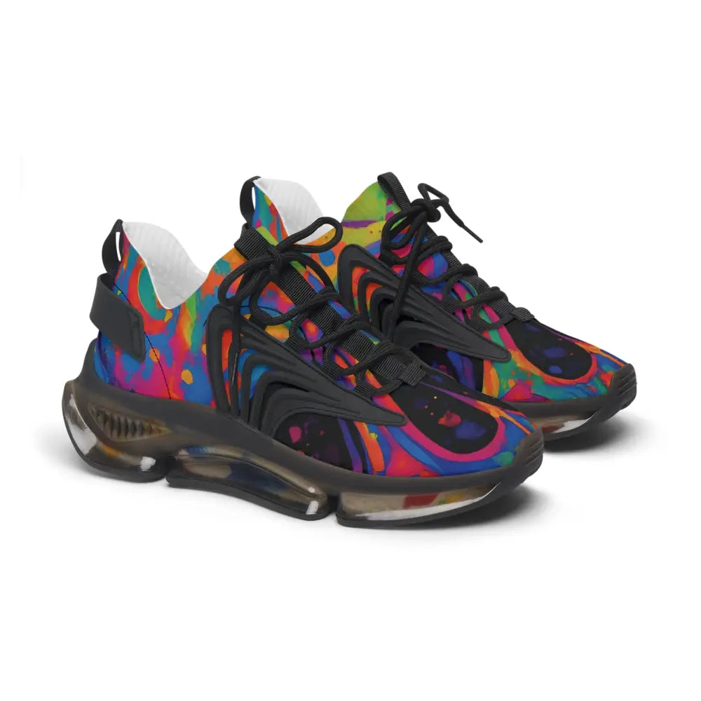 Colorful athletic shoes with black accents from PixiOnyx Psywave Footwear Women’s Mesh Sneakers