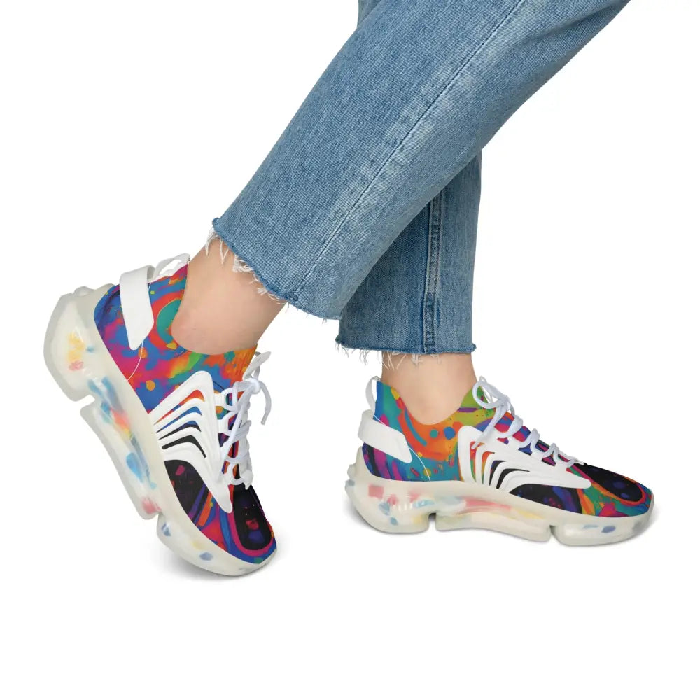 Colorful athletic sneakers for women from PixiOnyx Psywave Footwear in Voidspiral Mirage