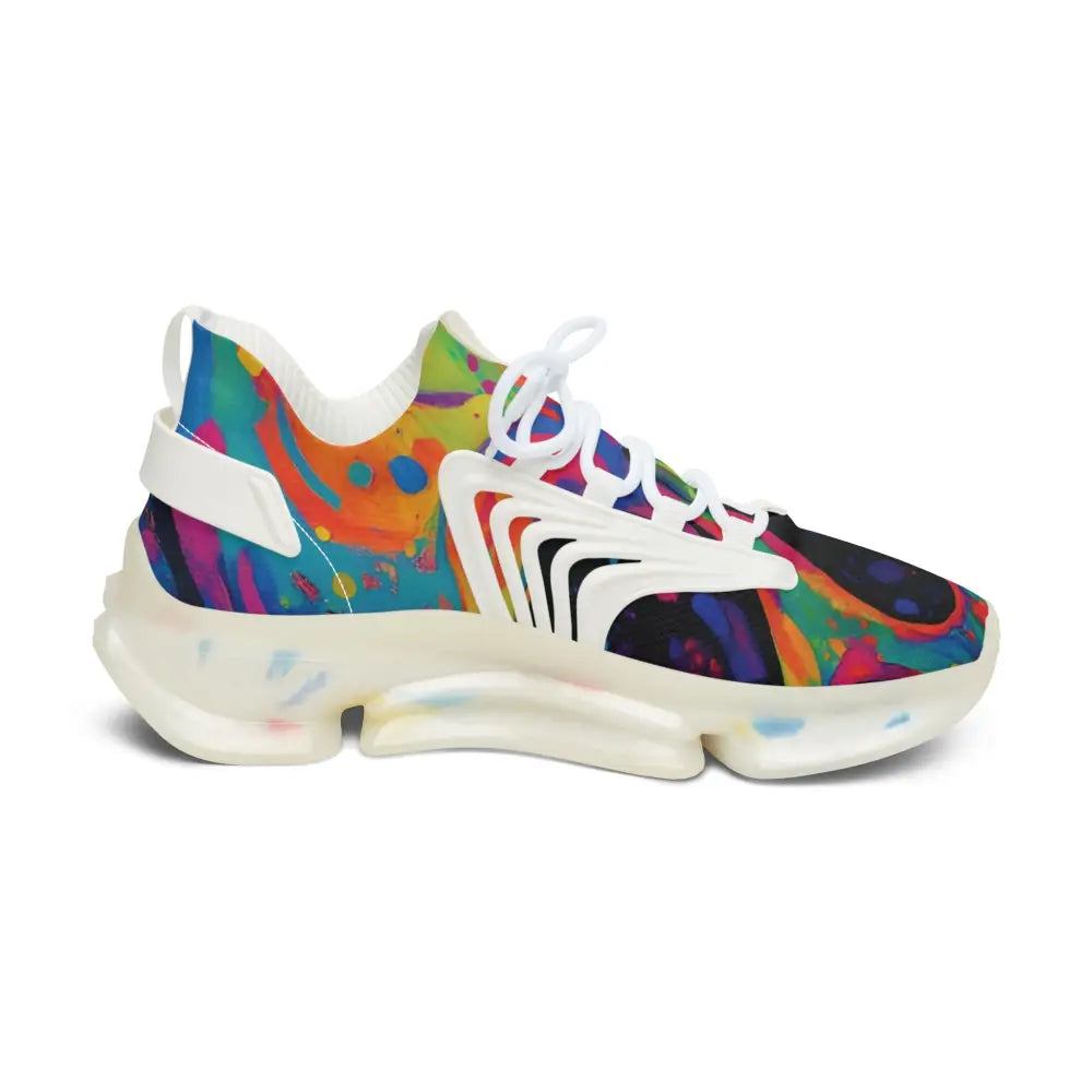 Colorful athletic shoe with clear sole from PixiOnyx Psywave Women’s Mesh Sneakers collection