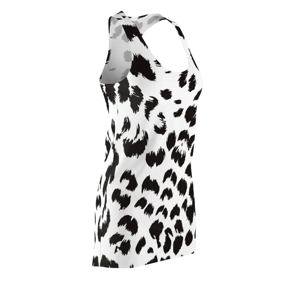 Women’s Racerback Dress by Inkscatter featuring a sleeveless white fabric with black animal print