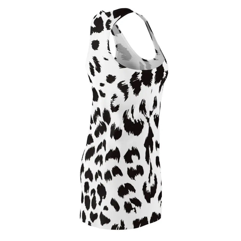 Sleeveless white dress with black animal print Women’s Racerback Dress Inkscatter PixiOnyx